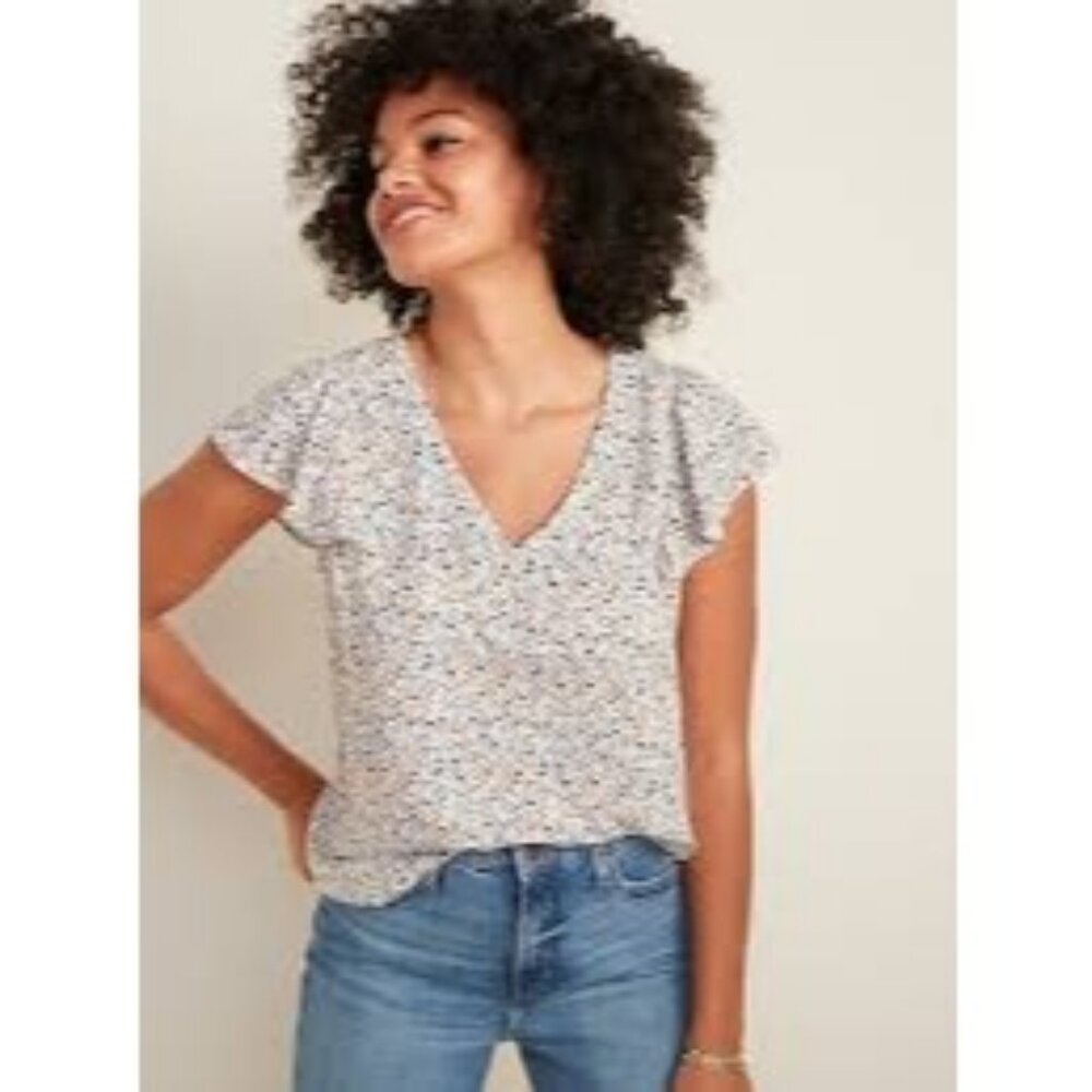 NWT Old Navy Ditsy Floral Flutter Sleeve Top Womens S Cottage Boho Bloom Flowy